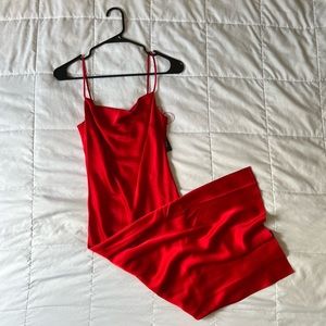 Satin Cowl Neck Midi Slip Dress